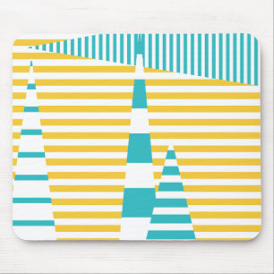 Stripes on Stripes - Turquoise and Yellow  Mouse Pad