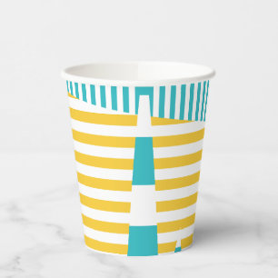 Stripes on Stripes - Turquoise and Yellow Paper Cups