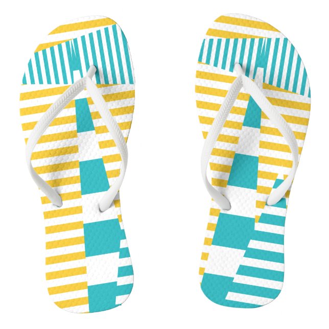 Stripes on Stripes - Turquoise and Yellow  Thongs (Footbed)