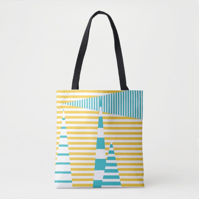 Stripes on Stripes - Turquoise and Yellow  Tote Bag (Front)