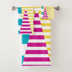 Stripes on Stripes - Turquoise, Yellow and Pink Bath Towel Set