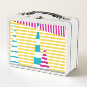 Stripes on Stripes - Turquoise, Yellow and Pink Metal Lunch Box