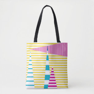 Stripes on Stripes - Turquoise, Yellow and Pink Tote Bag
