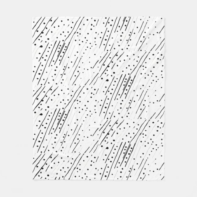 Stripes or polka dots black, white, grey pattern fleece blanket (Front)