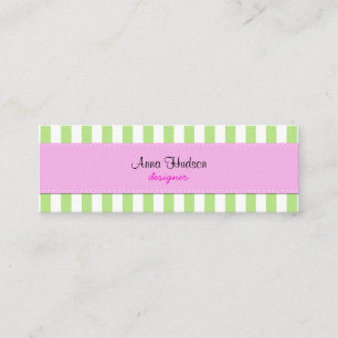 Stripes (Parallel Lines) - White Green Pink Mini Business Card