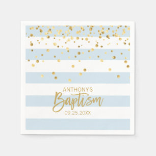 Stripes Pastel Blue Gold BOY BAPTISM Napkin
