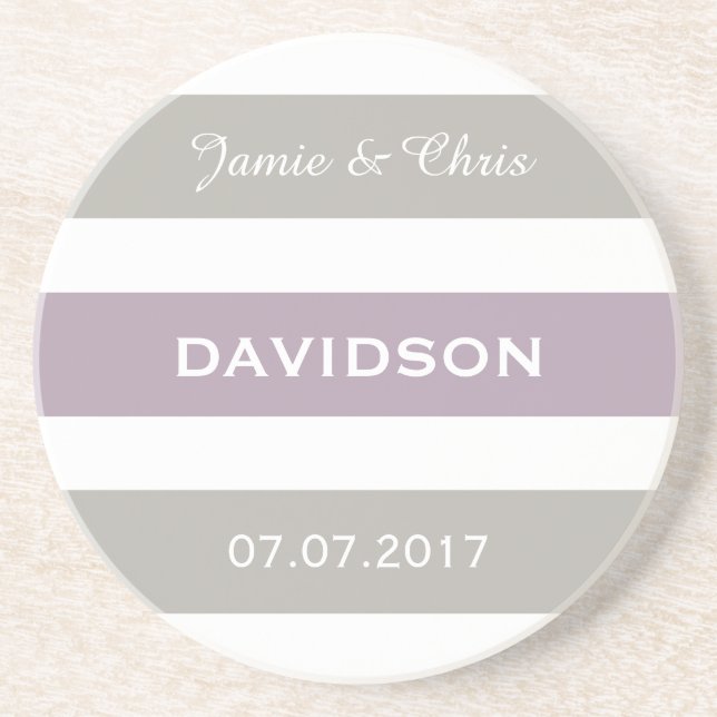 Stripes Pattern custom monogram coaster (Front)