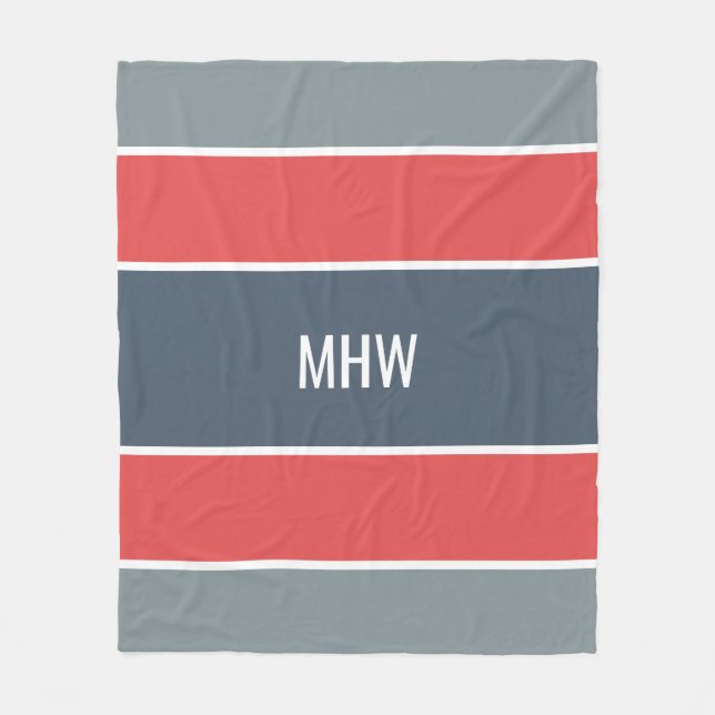Stripes Pattern custom monogram fleece blankets (Front)
