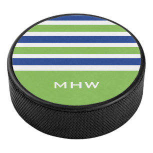 Stripes Pattern custom monogram hockey puck