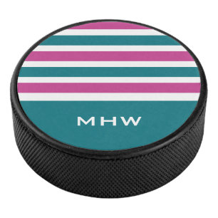 Stripes Pattern custom monogram hockey puck