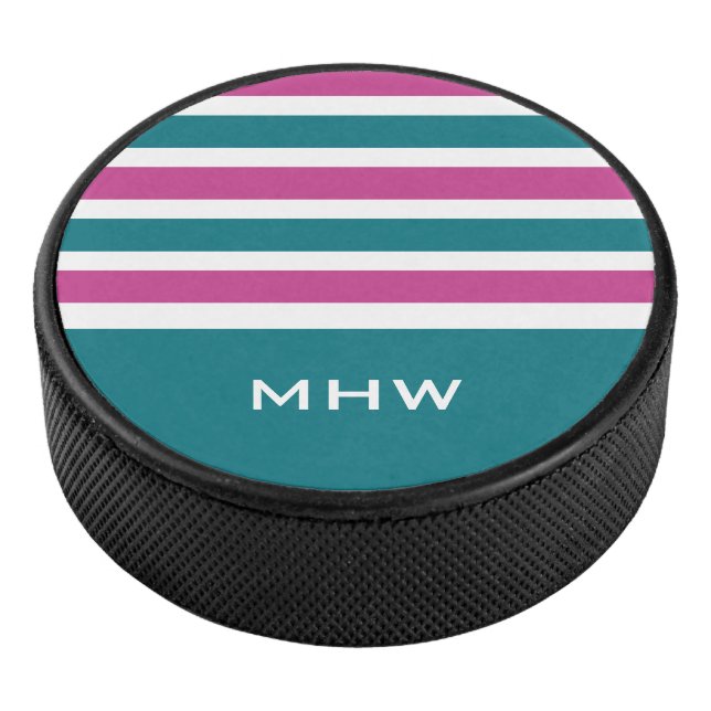 Stripes Pattern custom monogram hockey puck (3/4)