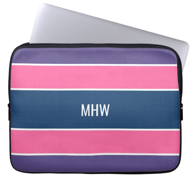 Stripes Pattern custom monogram laptop sleeves (Front)