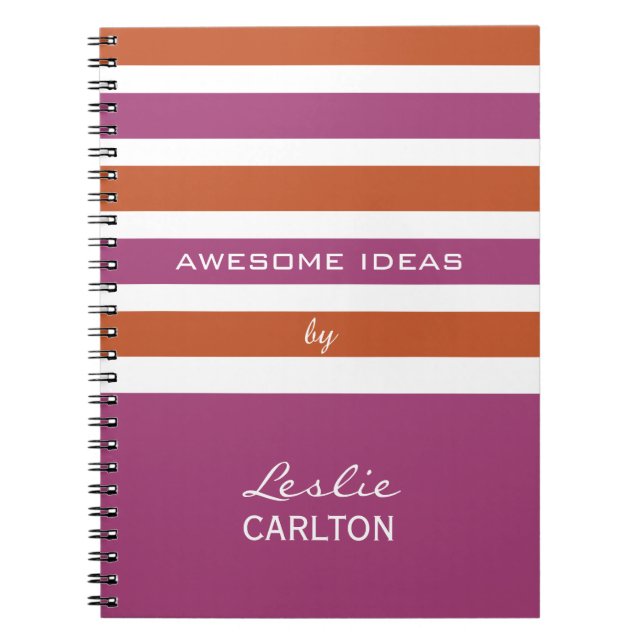 Stripes Pattern custom monogram notebook (Front)