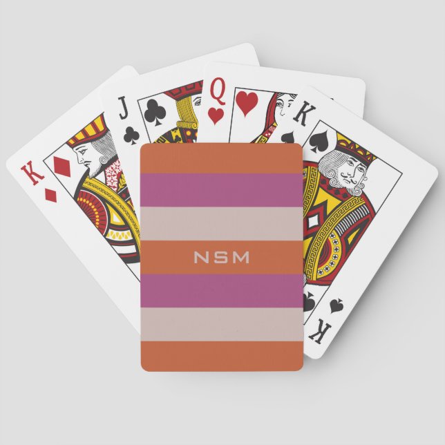 Stripes Pattern custom monogram playing cards (Back)
