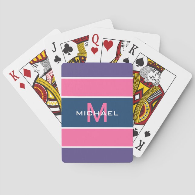 Stripes Pattern custom monogram poker cards (Back)