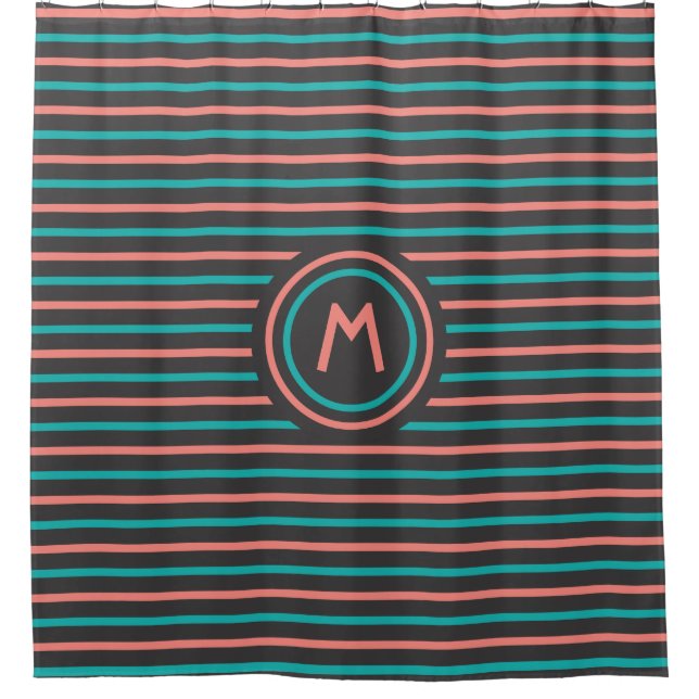 Stripes Pattern custom monogram shower curtain (Front)