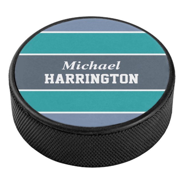 Stripes Pattern custom name hockey puck (3/4)