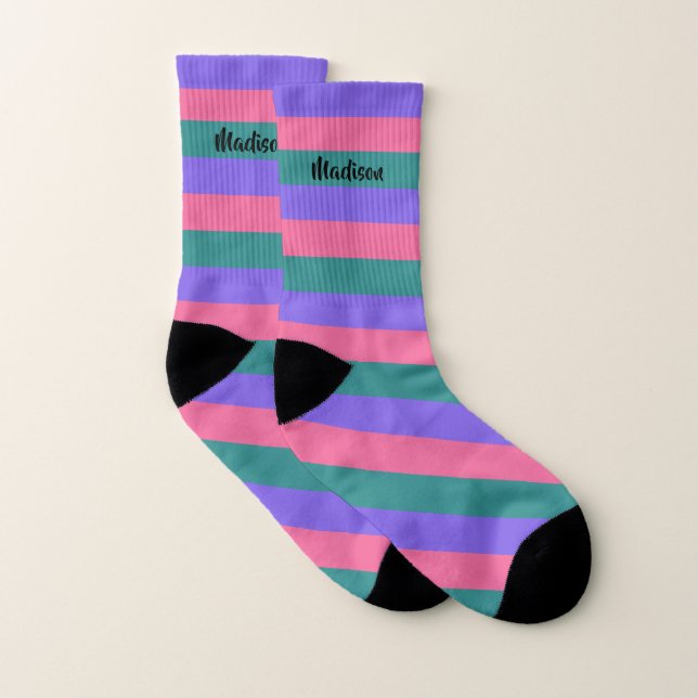 Stripes Pattern custom name socks (Pair)