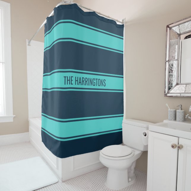 Stripes Pattern custom text shower curtain (In Situ)