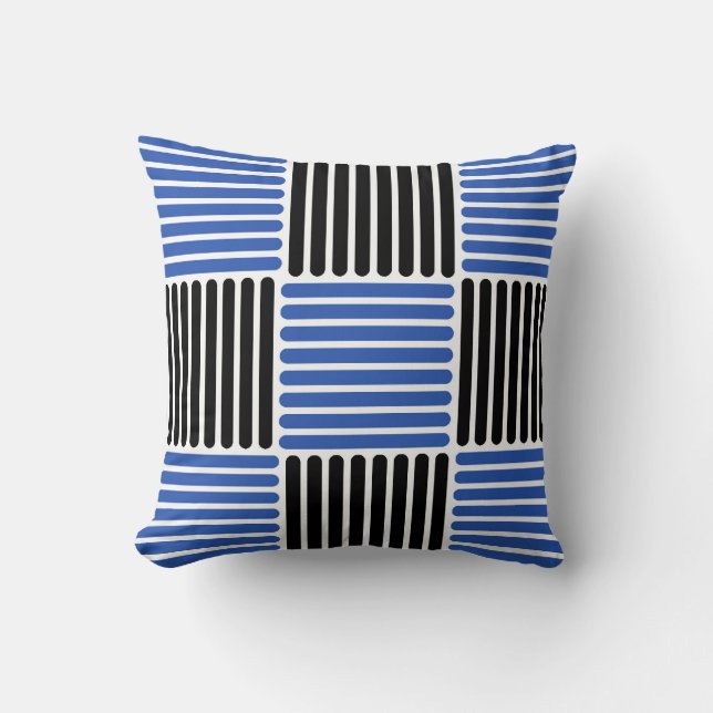 Stripes Pattern Pillow in Blue and Black colours (Front)