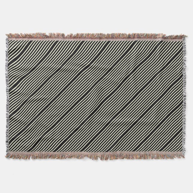Stripes pattern two tone black cream throw blanket (Front)
