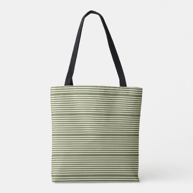 Stripes pattern two tone moss green cream tote bag (Back)