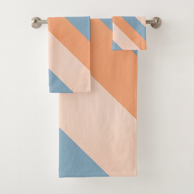 Stripes peach grey orange bath towel set (Insitu)