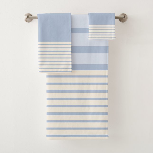 Stripes Periwinkle Blue Hues and Cream Bath Towel Set (Insitu)