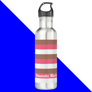 Stripes Personalise Pink Brown White 710 Ml Water Bottle