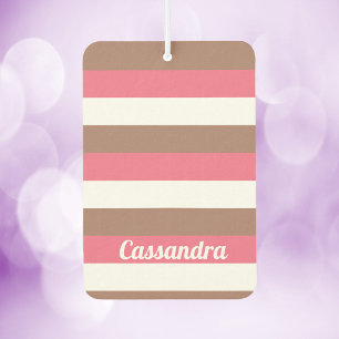 Stripes Personalise Pink Brown White Car Air Freshener
