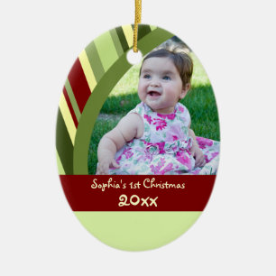 Stripes Photo Baby's 1st Christmas Ornament