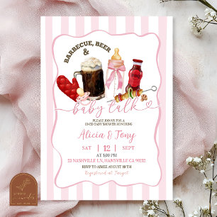 Stripes Pink BBQ Diapers and Brews Girl Baby Showe Invitation