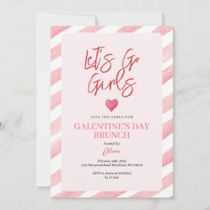 Stripes Pink Galentine's Day Dinner Valentine Invitation