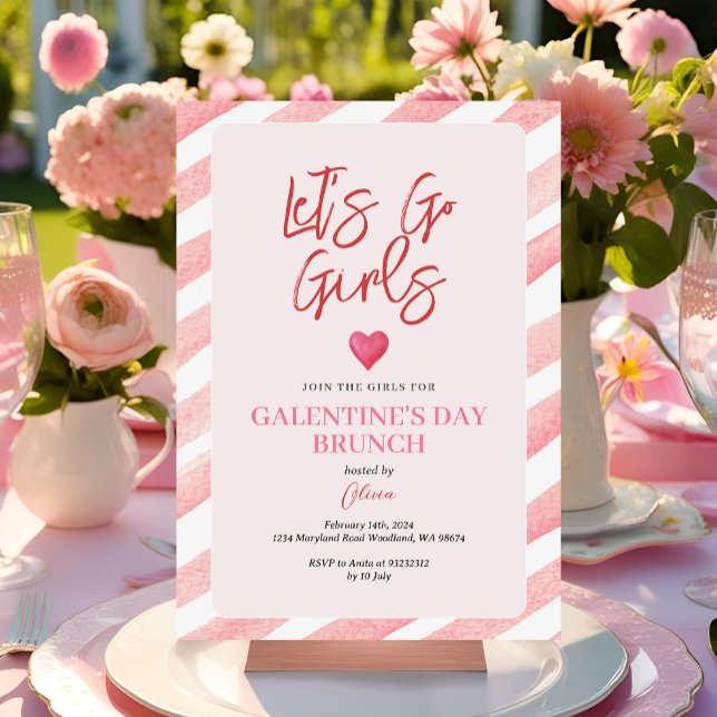 Stripes Pink Galentine's Day Dinner Valentine Invitation (Creator Uploaded)
