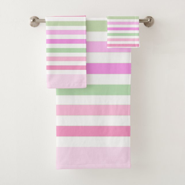 Stripes, pink, green bath towel set (Insitu)