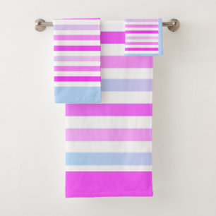 Stripes, pink, green bath towel set