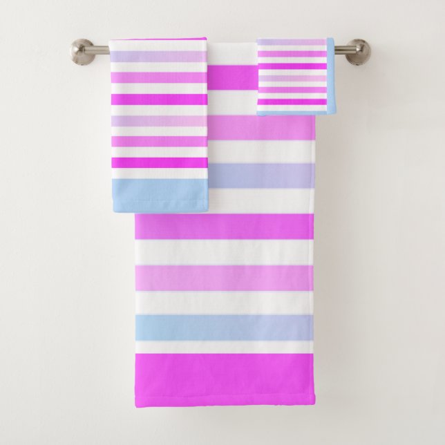 Stripes, pink, green bath towel set (Insitu)