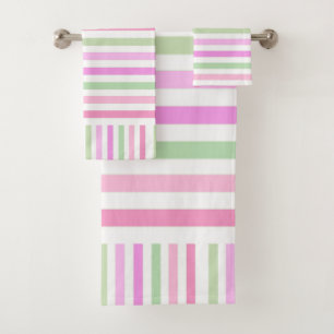 Stripes, pink, green bath towel set