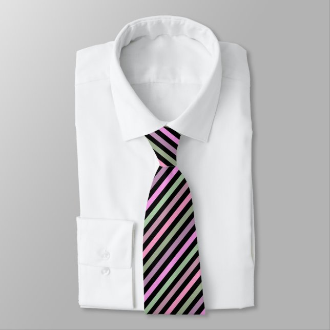Stripes, pink, green neck tie (Tied)
