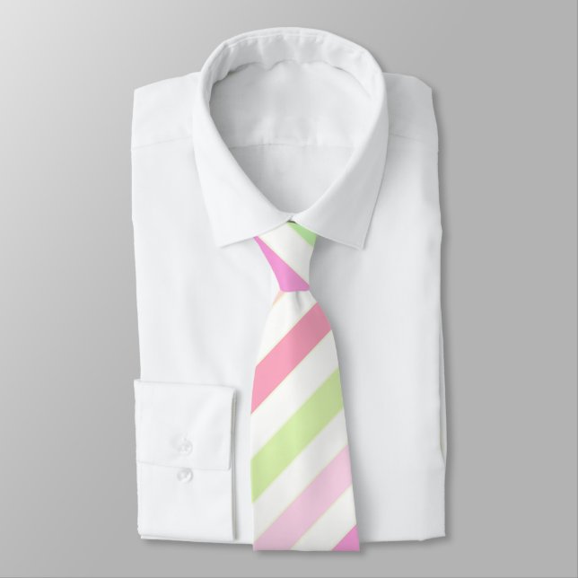 Stripes, pink, green neck tie (Tied)