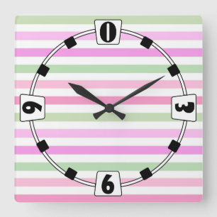 Stripes, pink, green square wall clock