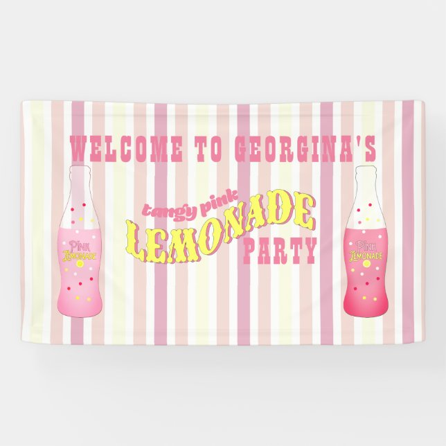 Stripes, Pink Lemonade Birthday Banner (Horizontal)