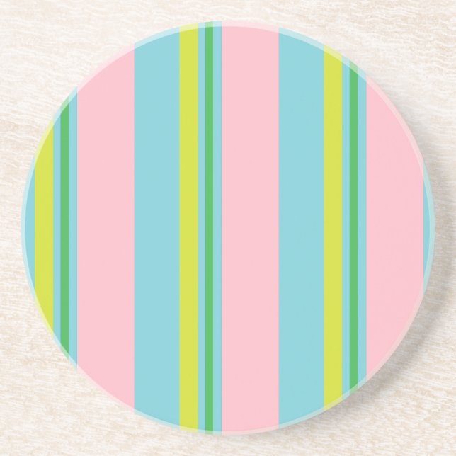 Stripes/Pink Light Blue Yellow & Lime Green Coaster (Front)