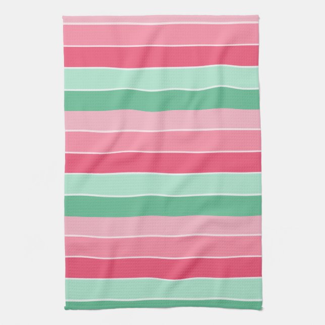 Stripes Pink Red Blue Green Colours Trendy Elegant Tea Towel (Vertical)