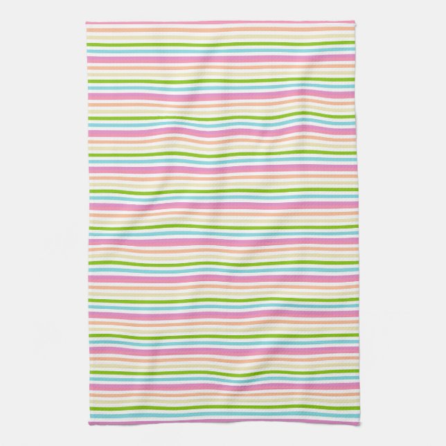 Stripes Pink Red Yellow Blue Green Colours Trendy Tea Towel (Vertical)