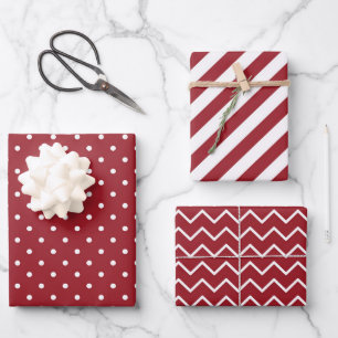 Stripes Polka Dot Zig Zag Patterns Red White Wrapping Paper Sheet
