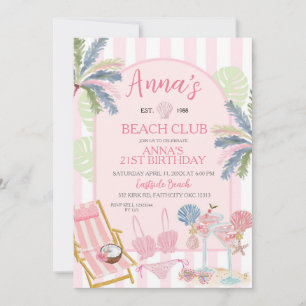 Stripes Preppy Beach Club Birthday Invitation