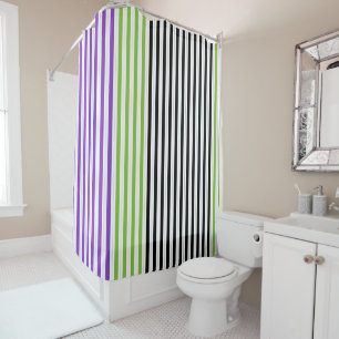 Stripes Purple Green Black Shower Curtain