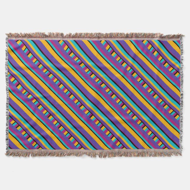 Stripes purple yellow blue throw blanket (Front)