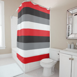 Stripes Red Black Grey White Pattern Shower Curtain